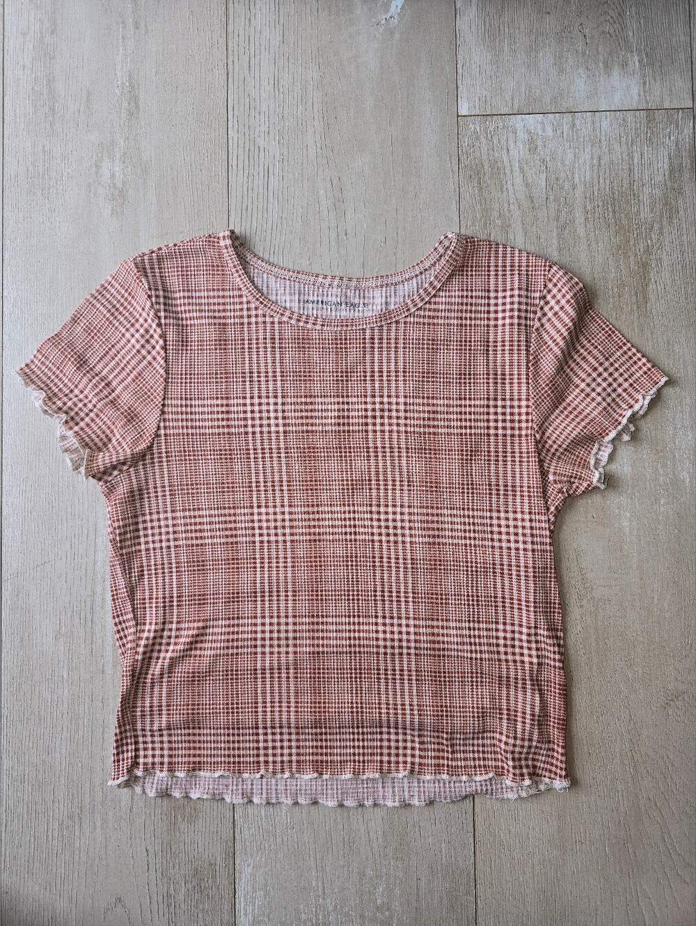 American Eagle Outfitters Pink Plaid Short Sleeve Tee